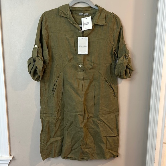 NWT Elena Baldi Pure Linen Shirt Dress - Picture 1 of 6